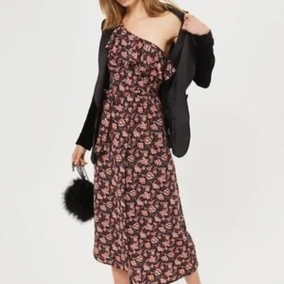 topshop floral ruffle midi dress Topshop primary floral ruffle wrap midi dress in multi